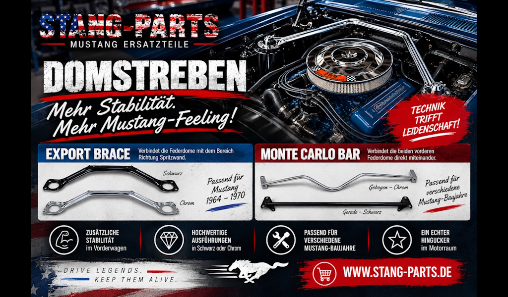 Export Brace und Monte Carlo Bar – Domstreben für den klassischen Ford Mustang
